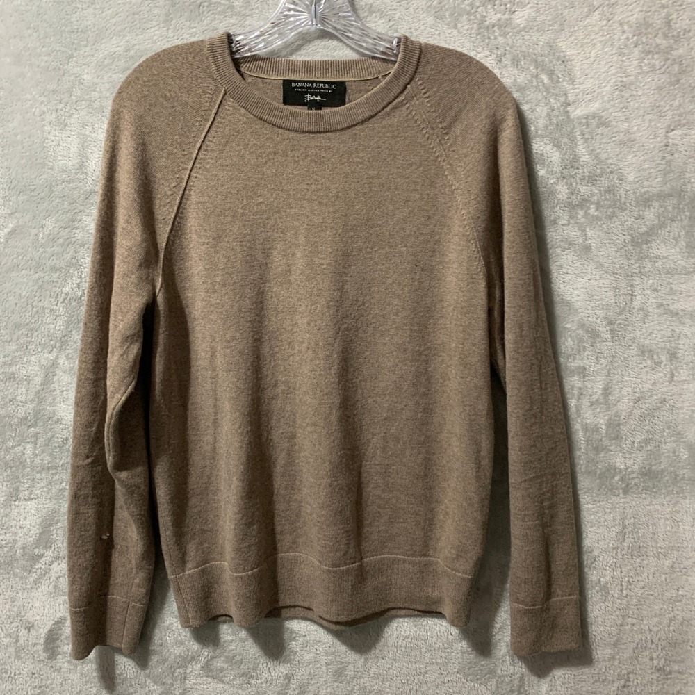Banana Republic Italian Merino Wool‎ Baruffa Sweater Small Tan Crew Neck Flaw